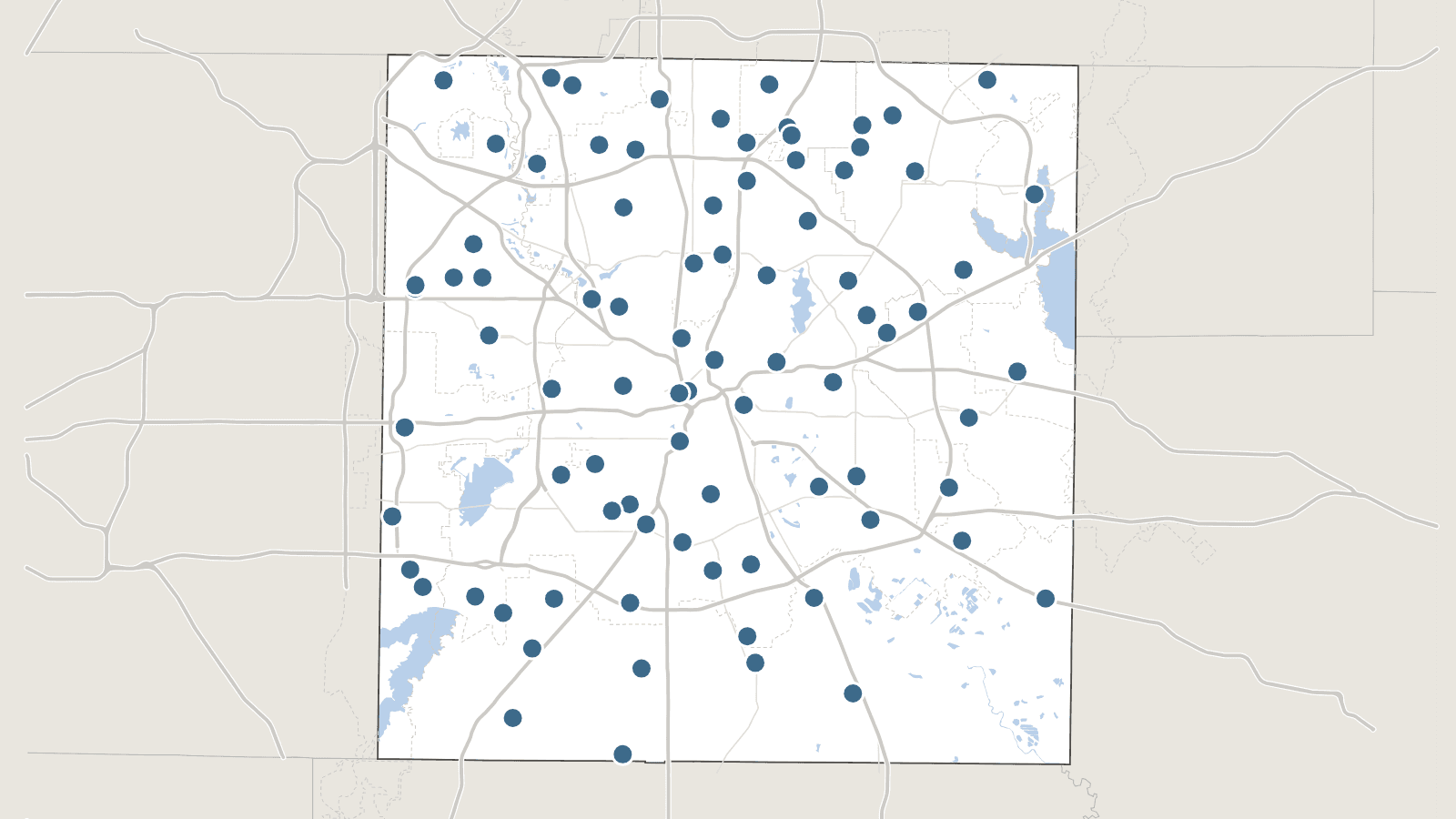 Map of Dallas County's 84 early-voting sites